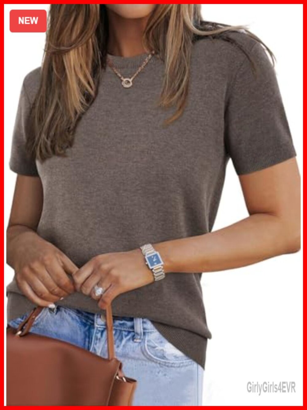 Womens Wool Blend Short Sleeve Crew Neck Pullover Sweater Business Casual Knit